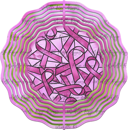 Pink Ribbon Stained Glass Wind Spinner